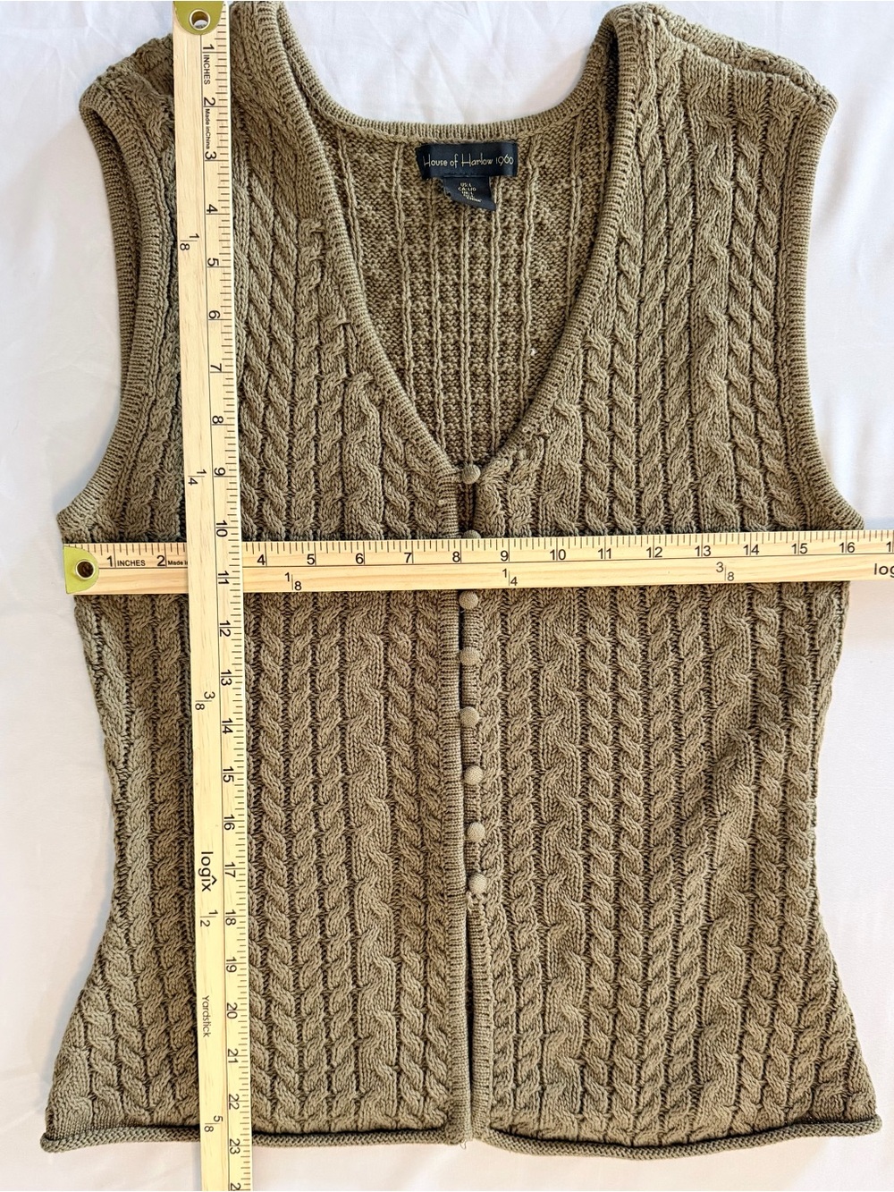House of Harlow 1960 Women's Cable-Knit Sweater Vest in Olive Green, Size L - Picture 3 of 6